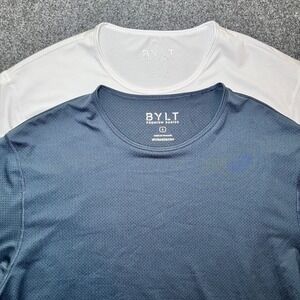 BYLT Premium Basics T-Shirt Mens Large White Navy Excellent Mesh Active 2 Pack